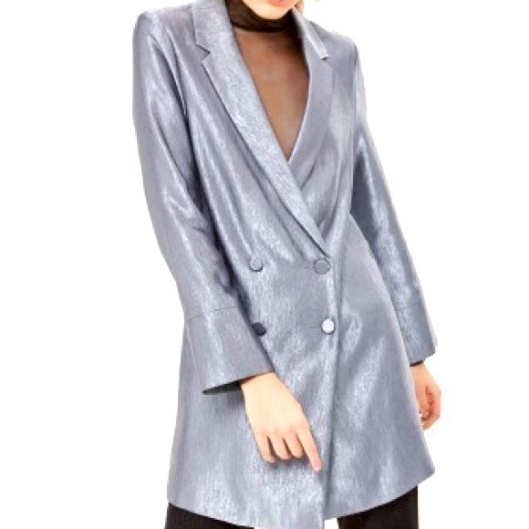 NWT Topshop top shop Metallic Blazer Dress shiny grey silver jacket dress mini 6 - Picture 1 of 7